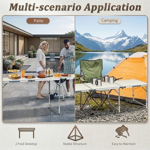 6ft Portable Folding Table, Lightweight 3-Fold Outdoor Picnic Table - Image 5