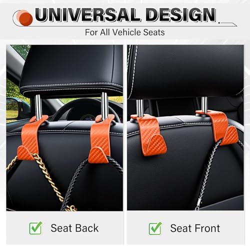 SINGARO Universal 2 Pack Car Seat Headrest Purse Hook, Carbon Fiber Back Seat - Image 4