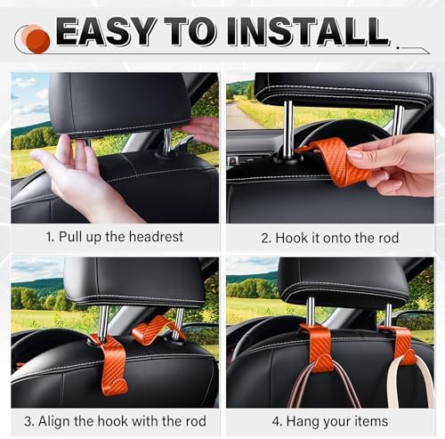 SINGARO Universal 4 Pack Car Seat Headrest Purse Hook, Carbon Fiber Back Seat - Image 5