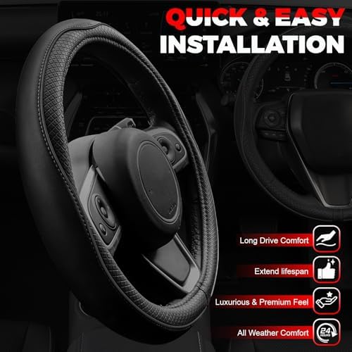 Ouzorp Car Steering Wheel Cover, Microfiber Leather Steering Wheel Covers - Image 4