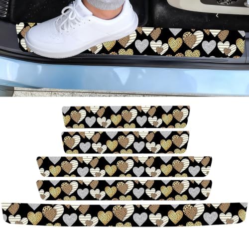 5PCS Leopard Heart Car Door Sill Sticker Carbon Fiber Leather Auto Decal by Unknown
