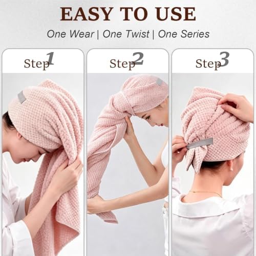 Hair Towel Turbans, 2 Pack Waffle Weave Hair Plopping Towel - Image 4