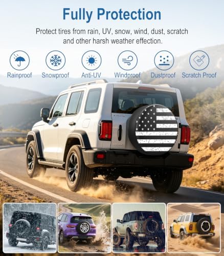 RV Spare Tire Cover Black White Vintage American Flag 15in Universal Fit - Image 4
