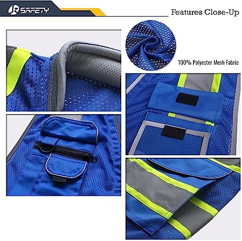 JKSafety Hi Vis Safety Vest for Men Women Cushioned Collar JK101 Blue L - Image 2