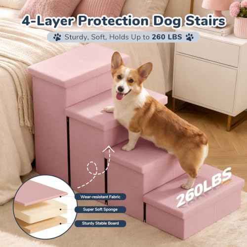 4-Step Wide Dog Stairs with Storage 23" H, Non-Slip Sturdy Pet Steps - Image 6