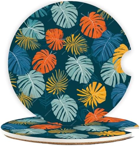 Ceramic Car Cup Holder Coasters Set of 2, 2.56 in Blue Maple Leaf by Mengduxd