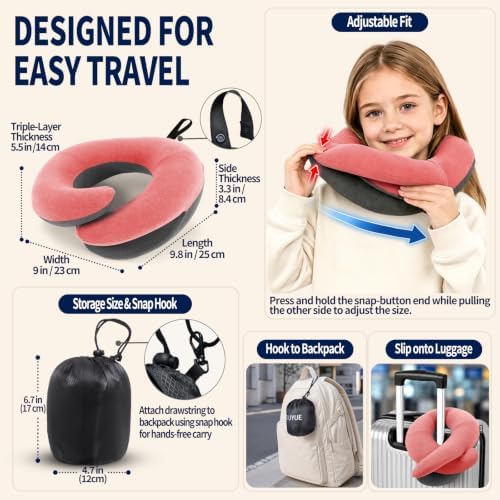 BUYUE Kids Travel Pillows for Airplane, Memory Foam 360° Head Support Sleeping - Image 5