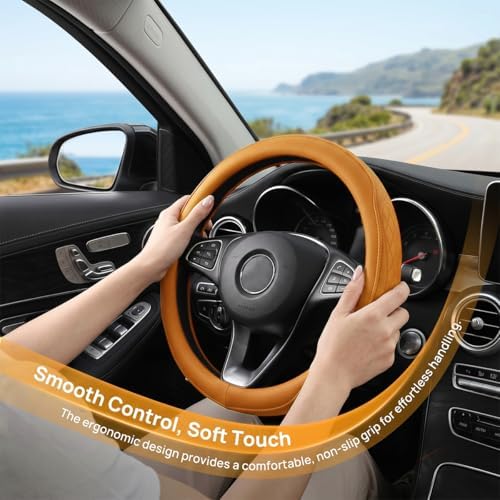 Zpana 14.5-15" Car Steering Wheel Cover, Breathable Soft Leather - Image 5