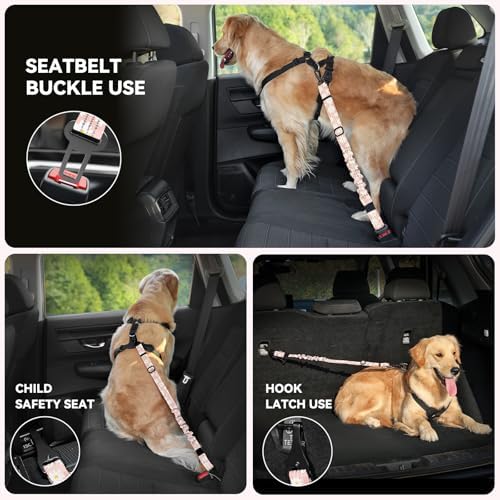 Pawaboo 2Pack Dog Car Seatbelt, 3-in-1 Dog Tether - Image 4