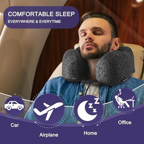 napfun Neck Pillow for Travel, Memory Foam Airplane Pillow, Full Grey - Image 5