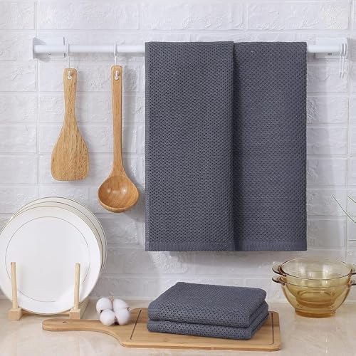 Kitinjoy 100% Cotton Waffle 12-Pack Kitchen Towels, Dark Grey - Image 6
