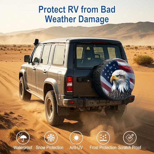 RV Spare Tire Cover 16in with American Eagle USA Flag Universal Fit - Image 4
