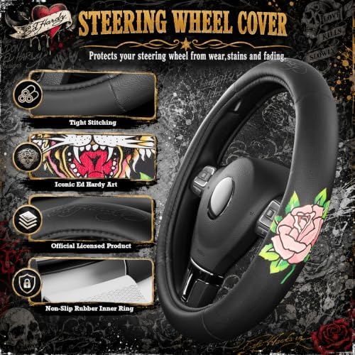 ED HARDY Tiger Print Steering Wheel Cover, Fits 14.5-15.5 Inch Steering Wheels - Image 4