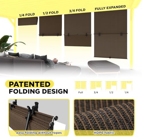 Outdoor Roller Shade 5'W x 12.5'H Cordless Shades Roll Up, Folding Exterior - Image 2