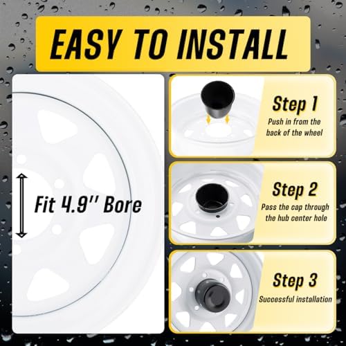 4Pcs 4.9" Stainless Trailer Wheel Center Caps, 4.47" H Matte Black - Image 5