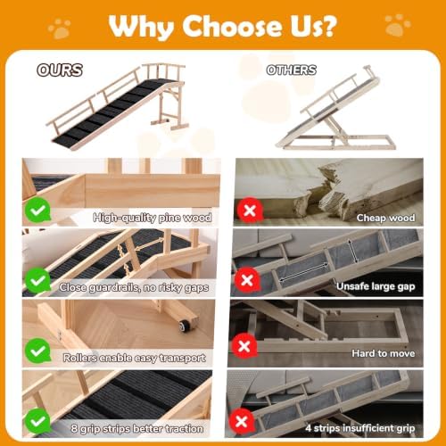 74" Wooden Dog Ramp with Platform & Wheels Gentle Slope Non-Slip - Image 6