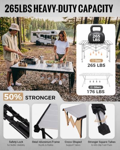 KingCamp Large 55.1" Folding Camping Table, 265lbs Adjustable Outdoor Table - Image 6