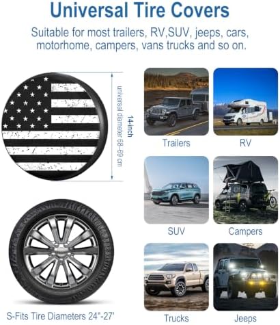 RV Spare Tire Cover Black White Vintage American Flag 15in Universal Fit - Image 3