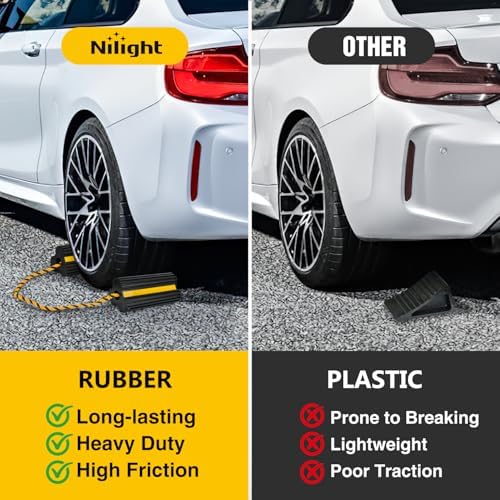 Nilight Wheel Chocks Rubber Yellow Reflective Strips 4 Pack - Image 3