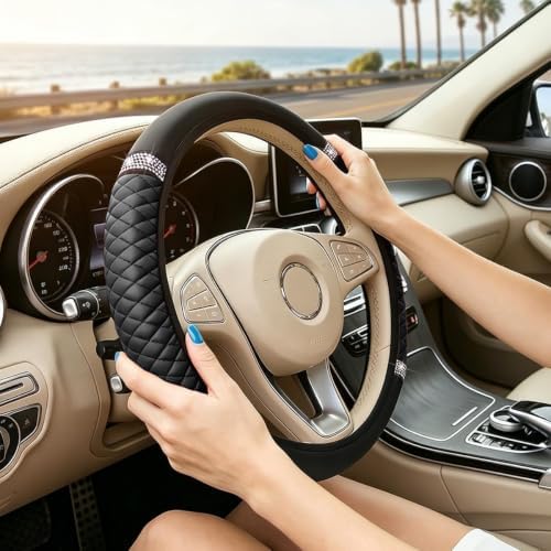 Bling Car Steering Wheel Cover, Crystal Rhinestones Vehicle Steering Guard Wrap - Image 3
