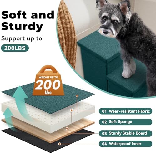 Zerbuger Dog Stairs with Storage, Dark Green 3 Steps Dog Ramp no Condo - Image 4