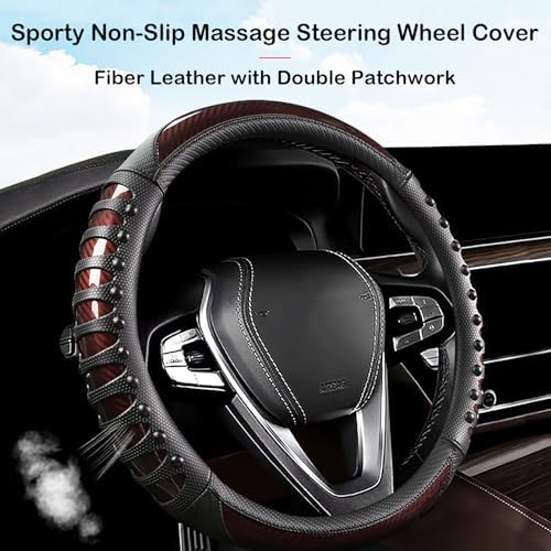 3D Massage Car Steering Wheel Cover, 14.5-15 Inch Universal Brown Carbon Fibre - Image 3