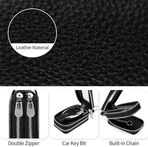 SENDEFN Car Key Fob Case Double Zipper Leather Smart Remote Keychain Protector - Image 4