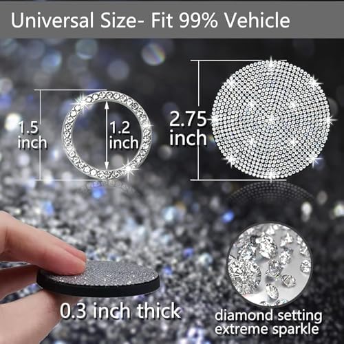 2pcs Bling Car Cup Holder Coasters & 2pcs Push Start Button, 2.75 inch - Image 2