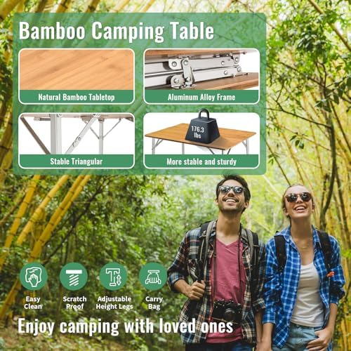 KingCamp Adjustable Height Bamboo Folding Camping Table - Image 3