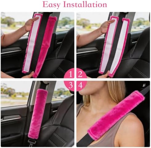 Amooca 2-Pack Soft Furry Universal Seatbelt Cover Car Shoulder Pad - Image 4