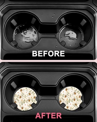 Swooflia Floral Absorbent Ceramic Car Coasters Set of 2, Cute Botanical - Image 4