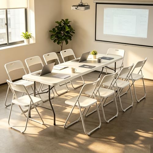 8 FT Plastic White Folding Table Chairs Set - Image 2