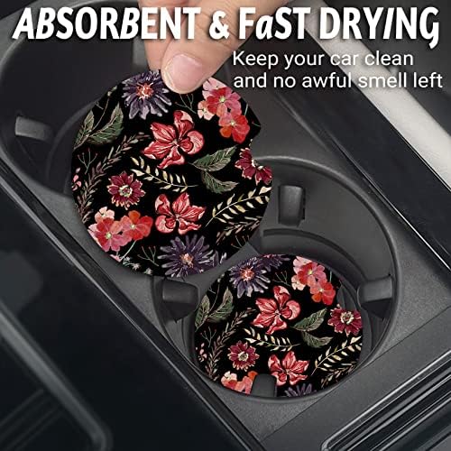 Yonlevres Car Coasters for Cup Holders, Boho Red Floral 2 Pack - Image 2