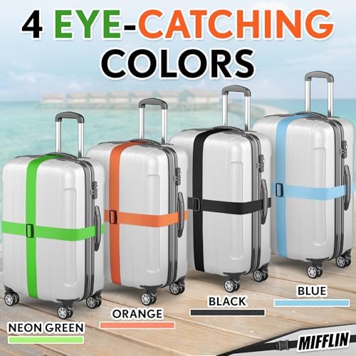 Luggage Straps - Blue, 2 Inches Wide, 4 Pack - Adjustable Nylon Belt - Image 3