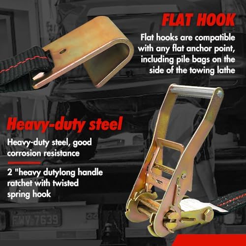 Wheel Straps for Hauling Cars, 4PK 2"x96", Flat Hooks - Image 3