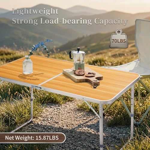 4Ft Portable Folding Table, 3 Adjustable Heights Lightweight Aluminum Picnic - Image 3