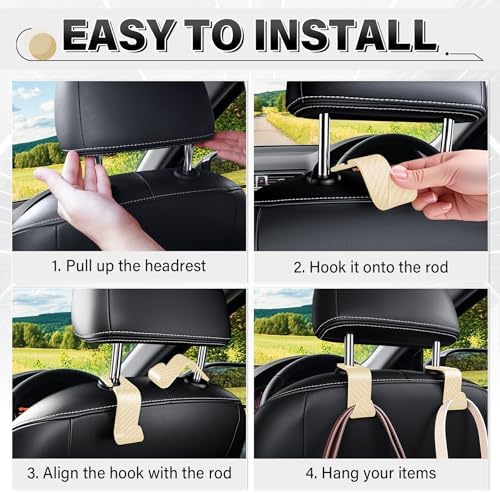 SINGARO Universal 4 Pack Car Seat Headrest Purse Hook, Carbon Fiber Back Seat - Image 5