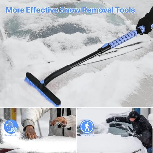 44" Snow Brush and Ice Scrapers Detachable, 360° Pivoting Soft Bristle Head - Image 6
