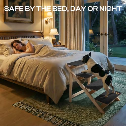 Luciphia Wooden 2-in-1 Dog Stairs, 4-Step Foldable Anti-Slip Pet Steps - Image 2