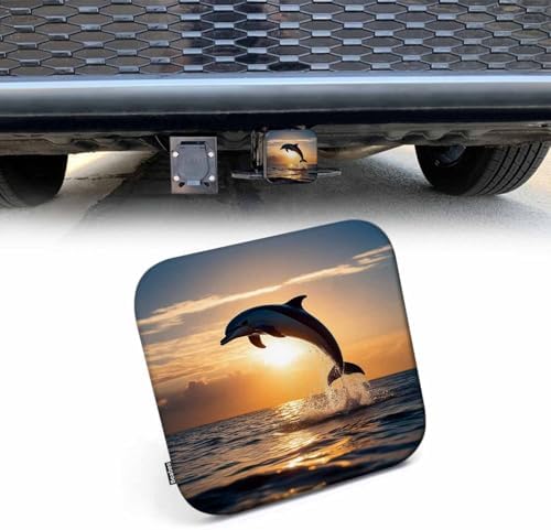 Auto Hitch Cover for Trucks Dolphin, Ocean Sea Dolphin Jumping Sunset Sturdy by Beabes