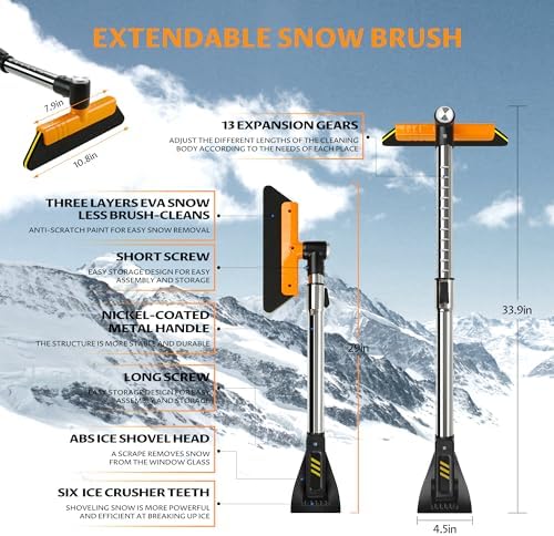 helloleiboo 39.4" Ice Scrapers for Car Windshield Extendable Snow Brush for Car - Image 5