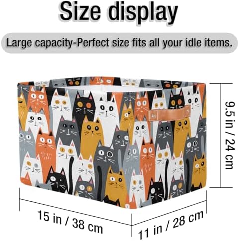 AUUXVA Storage Basket Cute Animal Cat Pattern Storage Cube Box Durable Canvas - Image 4