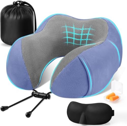 CloudBliss Travel Pillow for Airplanes, Memory Foam Neck Pillow Set by CloudBliss