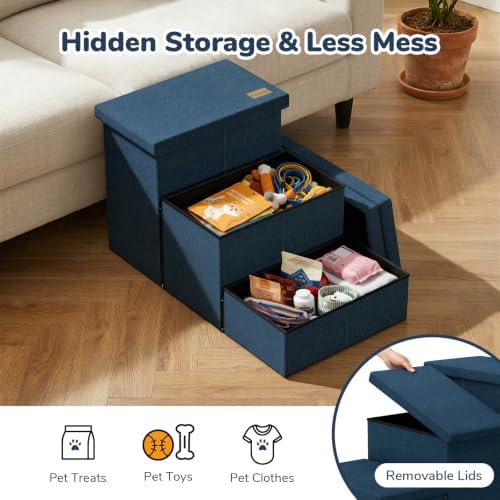 3-Step Wide Dog Stairs with Hidden Storage 18" H, Non-Slip Dog Steps - Image 5