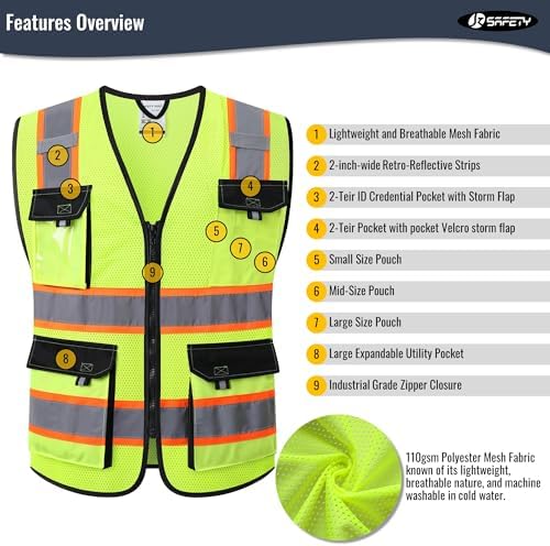 JKSafety Safety Vest for Men Women Hi Vis Reflective Vest JK220 Yellow M - Image 4