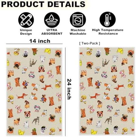 NISTOMISU Set of 2 Cute Dog Kitchen Towels, Dog Lovers Gifts - Image 2