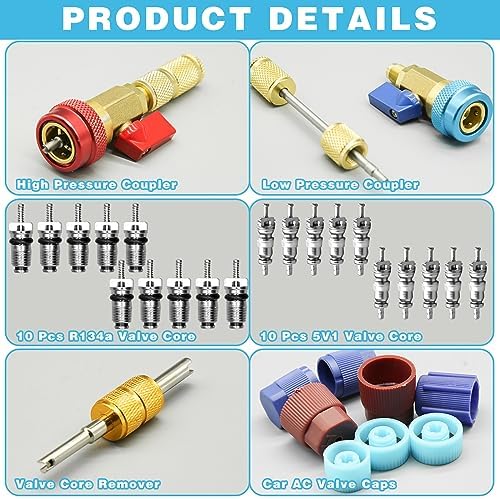 31Pcs R134A Valve Core Quick Remover Installer Tool Set, High Low Pressure AC - Image 3