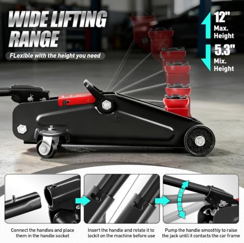 DNA Motoring 1.5 Ton Car Floor Jack Low Profile Hydraulic Trolley Service/Floor - Image 3