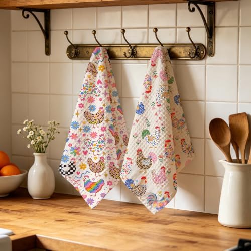 2 Pcs Cute Chicken Kitchen Towels, Floral Soft Absorbent Hand Tea Towel 02 - Image 4