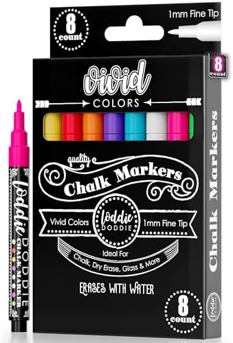 Loddie Doddie Fine Tip Liquid Chalk Markers, Chalk Markers, 8 Pack by LoddieDoddie